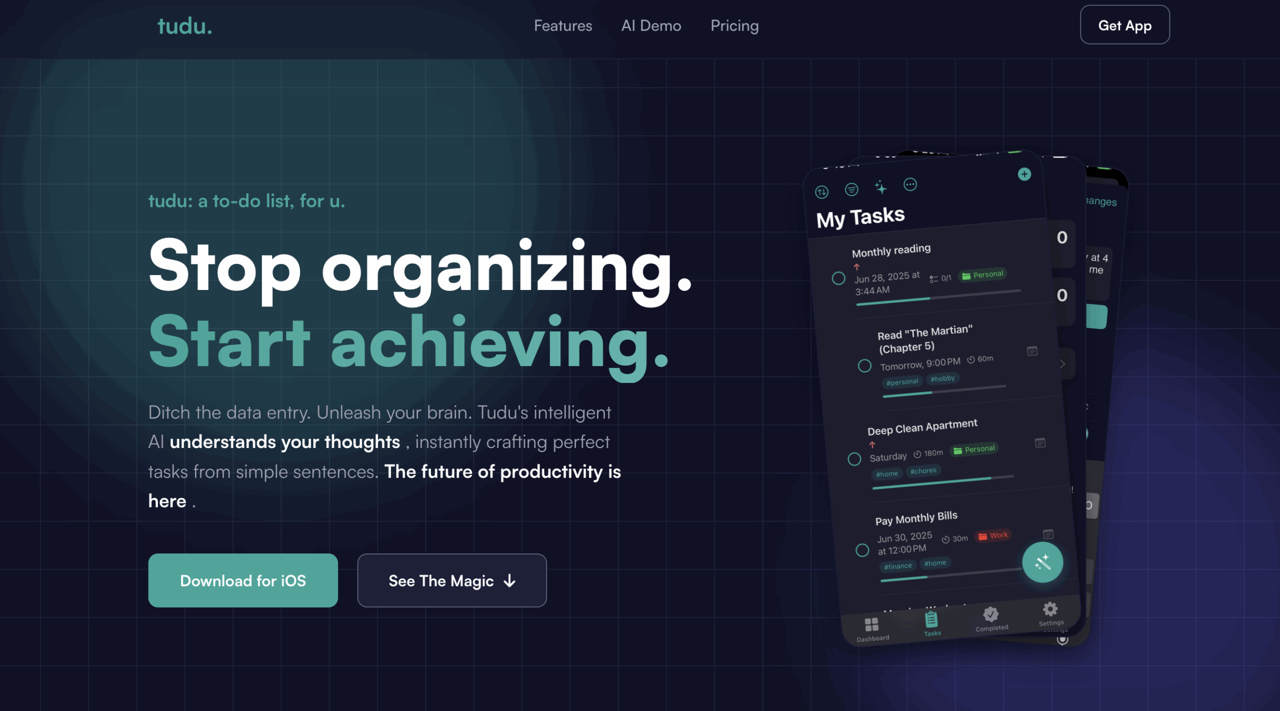 Screen-grab of the homepage of Tudu App